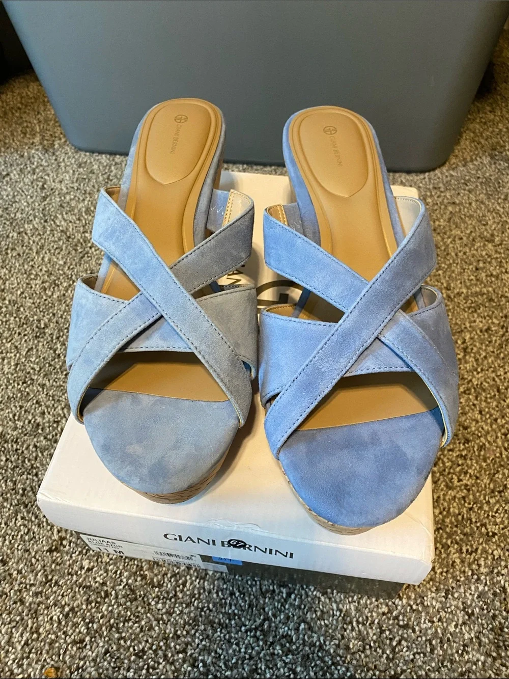 Gianni Bini Light Blue Suede Crisscross Wedge Sandals
